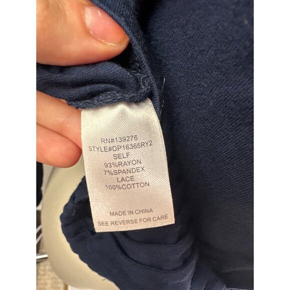 Daniel Rainn Womens Petite Small Navy Blue Lace Yoke Top Blouse - Picture 4 of 6